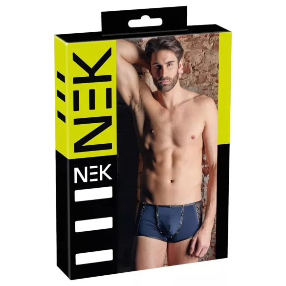 NEK - boxer bărbați - dantelă neagră cu șiret - inserții plasă - albastru - L