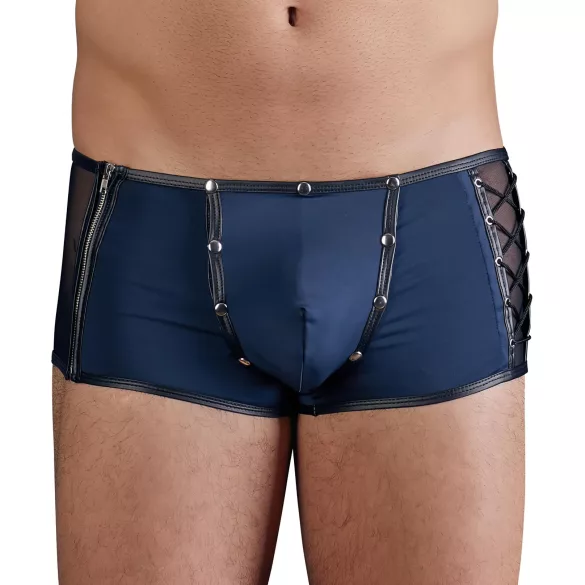 NEK - boxer bărbați - dantelă neagră cu șiret - inserții plasă - albastru - L