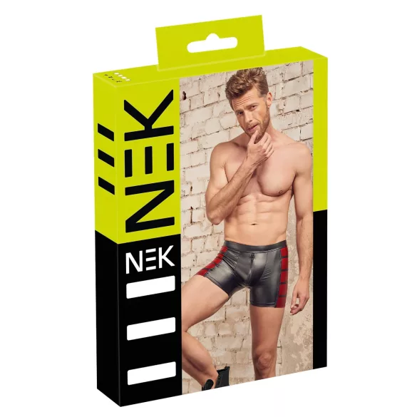 NEK - boxer bărbați cu fermoar - inserții roșii - negru - XL