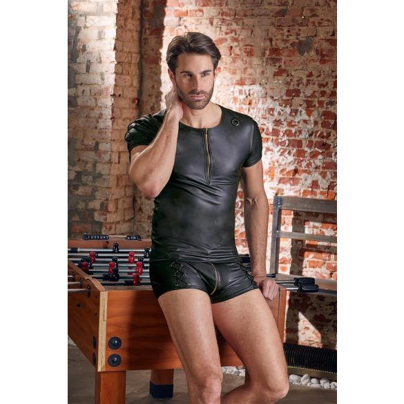 NEK - bluză bărbătească neagră cu efect mat, mânecă scurtă - XL