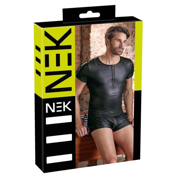 NEK - bluză bărbătească neagră cu efect mat, mânecă scurtă - 2XL
