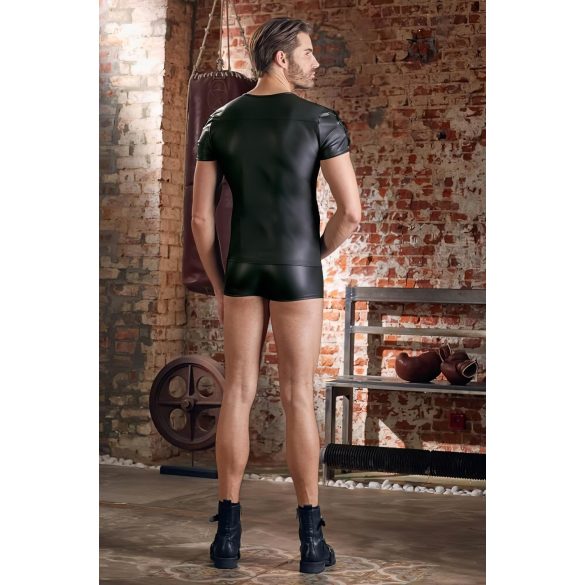 NEK - bluză bărbătească neagră cu efect mat, mânecă scurtă - 2XL