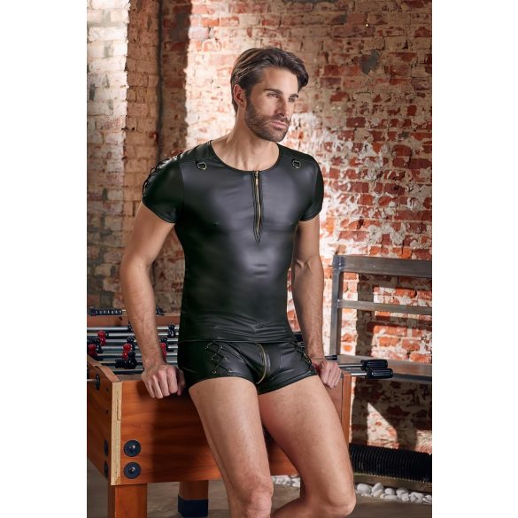 NEK - bluză bărbătească neagră cu efect mat, mânecă scurtă - 2XL