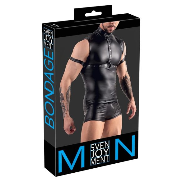 Svenjoyment - Top bărbătesc fără mâneci negru cu ham pentru piept - XL