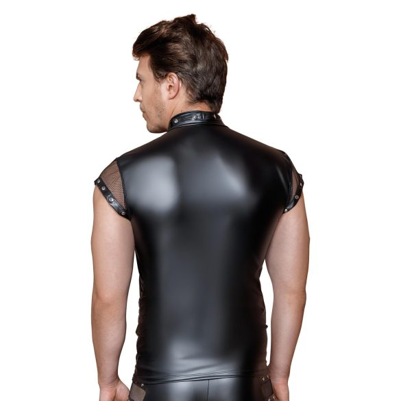 NEK - top masculin negru cu știfturi și inserții din plasă