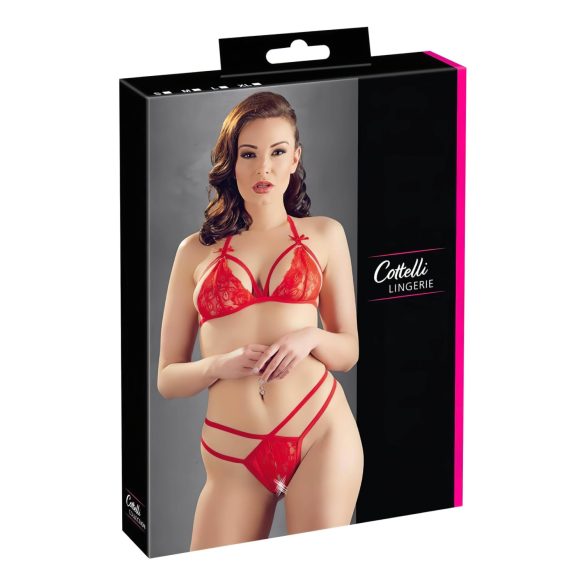 Cottelli - set sutien din dantelă deschis (roșu) - XL