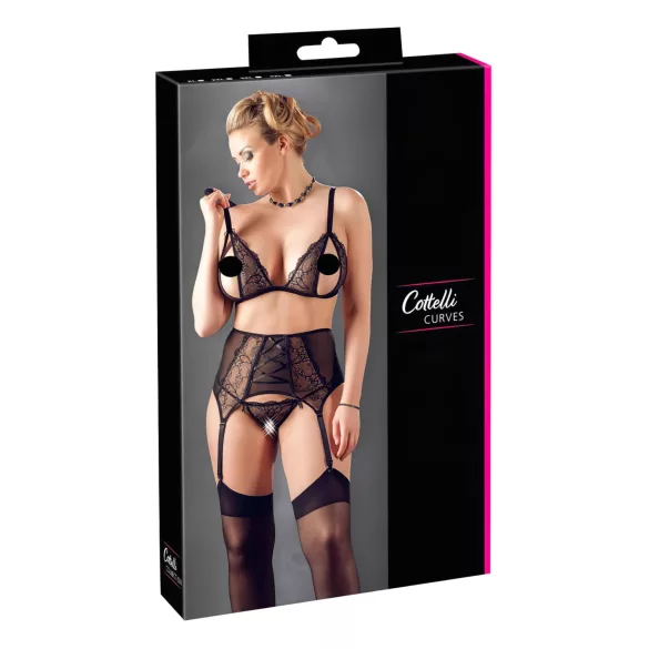Cottelli Plus Size - Set lenjerie sexy dantelă - negru - XXXXL