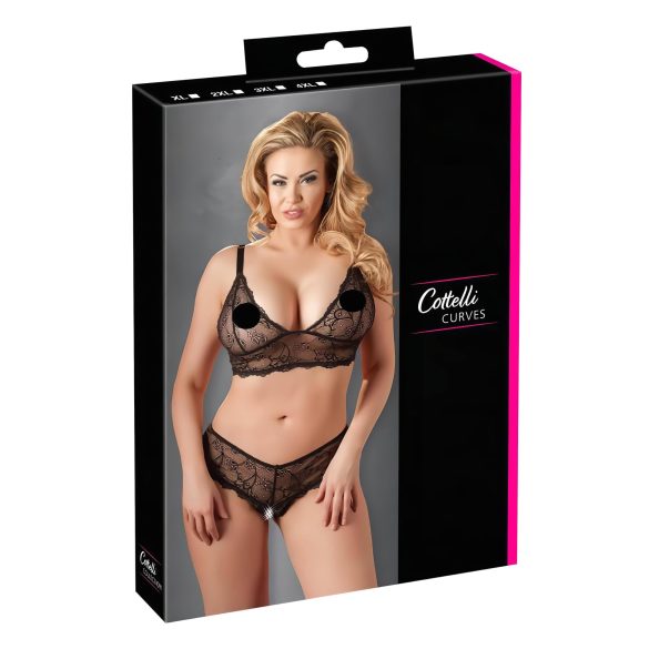 Set lenjerie dantelată mărime mare, negru - Cottelli Plus Size - XXL