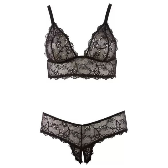 Cottelli Plus Size - set lenjerie dantelă - sutien și chilot - negru - XXL