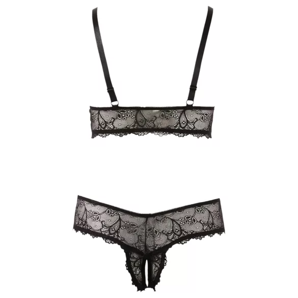 Cottelli Plus Size - set lenjerie dantelă - sutien și chilot - negru - XXL