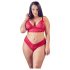 Set lenjerie Cottelli Plus Size din dantelă roșie, mărime mare.