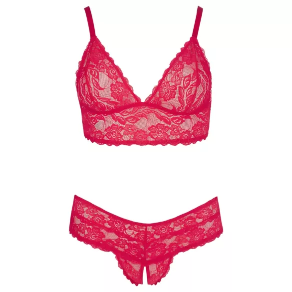 Cottelli Plus Size - set lenjerie sutien dantelă moale - roșu