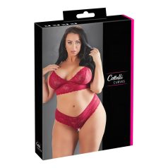   Cottelli Plus Size - set lenjerie sutien dantelă moale - roșu - 2XL