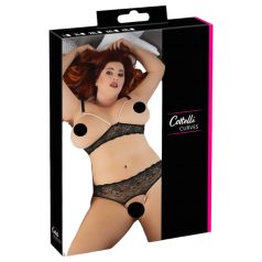 Set Cottelli Plus Size Perlă - Sutien Negru Seducător