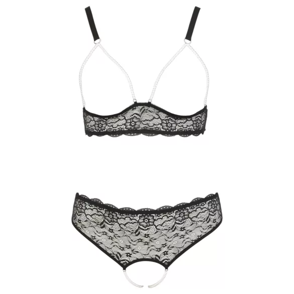 Cottelli Plus Size - set lenjerie cu sutien cu perle - negru
