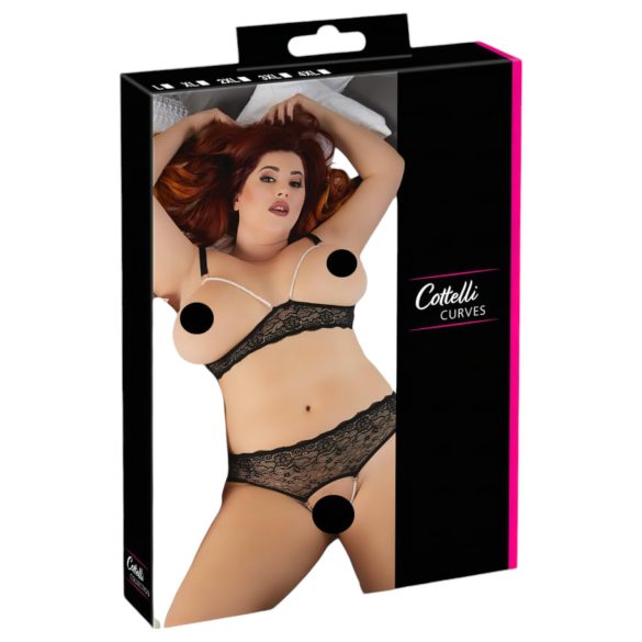 Set Cottelli Plus Size Perlă - Sutien Negru Seducător - 2XL
