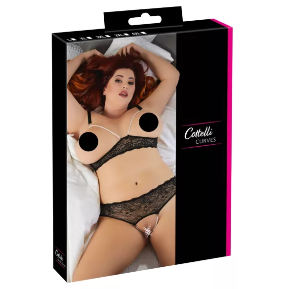 Cottelli Plus Size - set lenjerie cu sutien cu perle - negru - 3XL