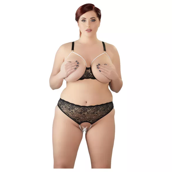 Cottelli Plus Size - set lenjerie cu sutien cu perle - negru - 4XL