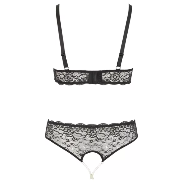 Cottelli Plus Size - set lenjerie cu sutien cu perle - negru - 4XL