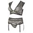 Cottelli Plus Size - Set lenjerie cu dantelă și pietricele (negru)