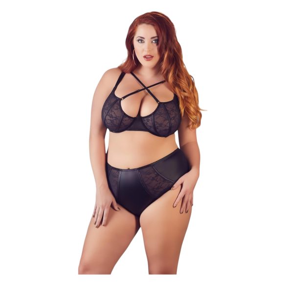 Cottelli Plus Size - Sutien și chiloți cu bretele încrucișate (negru) - 85E/L
