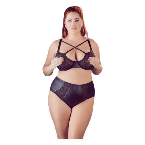 Cottelli Plus Size - Sutien și chiloți cu bretele încrucișate (negru) - 85E/L