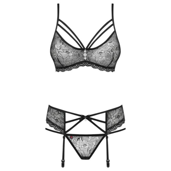 Obsessive - set lenjerie sexy cu strasuri - negru - L/XL