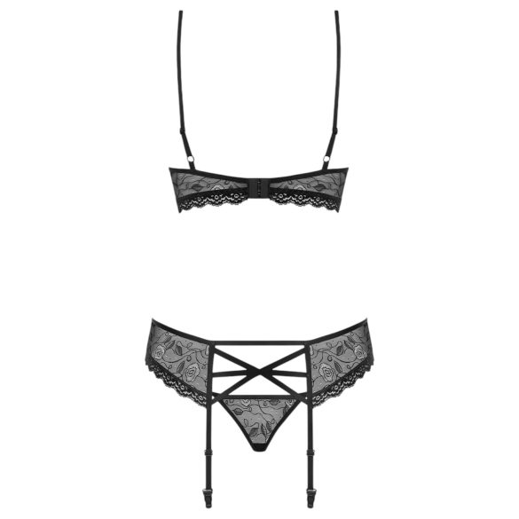 Obsessive - set lenjerie sexy cu strasuri - negru - L/XL