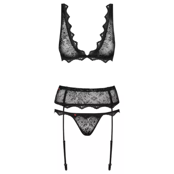 Obsessive - set lenjerie cu broderii fine - negru