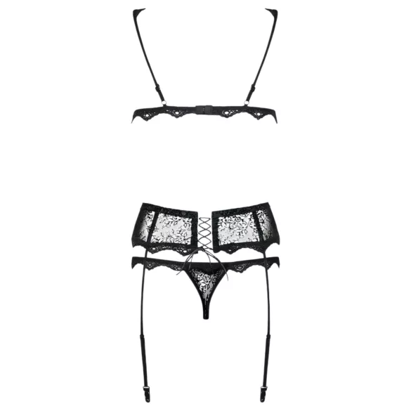 Obsessive - set lenjerie cu broderii fine - negru - L/XL