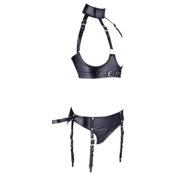 Cottelli Bondage - set bustier lucios cu cătușe - negru - M