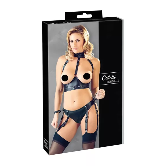 Cottelli Bondage - set bustier lucios cu cătușe - negru - L