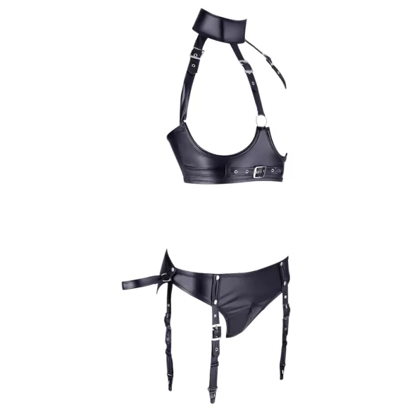 Cottelli Bondage - set bustier lucios cu cătușe - negru - XL