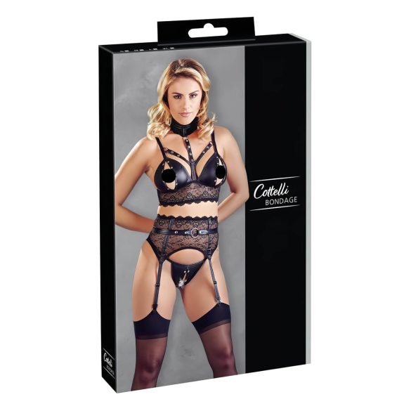 Cottelli Bondage - set lenjerie dantelă cu cătușe - negru