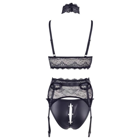 Cottelli Bondage - set lenjerie dantelă cu cătușe - negru - L