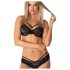 Set seducător din dantelă neagră cu model de trandafiri.