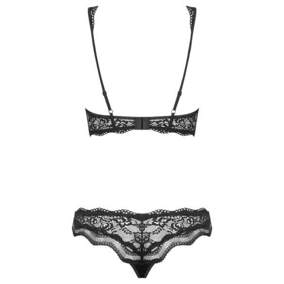 Obsessive - set lenjerie sutien cu flori și strasuri - negru - L/XL