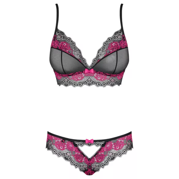 Obsessive Tulia - set de lenjerie dantelată (negru-roz)