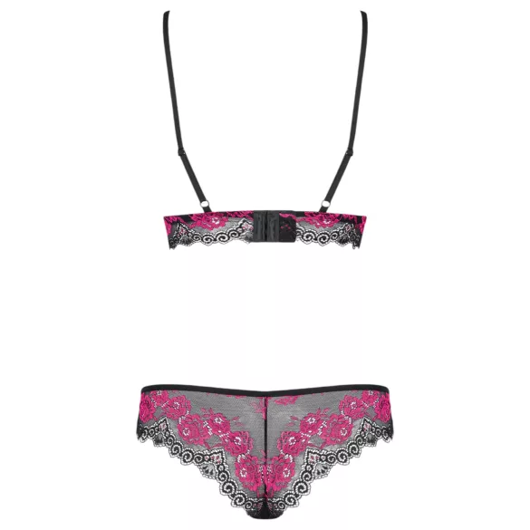 Obsessive Tulia - set de lenjerie dantelată (negru-roz) - L/XL