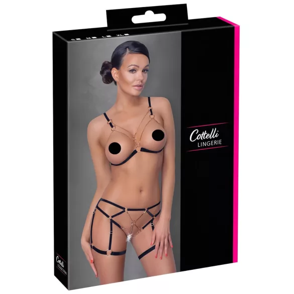 Cottelli - ham pentru corp cu lanț decorativ - 2 piese - negru