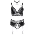 Cottelli Curves - set lenjerie sexy cu efect lucios - negru - 2XL