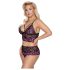 Cottelli Plus Size - Set sutien floral (negru-violet)