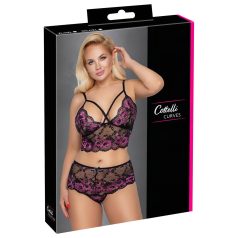   Cottelli Plus Size - Set sutien floral (negru-violet) - 3XL/4XL
