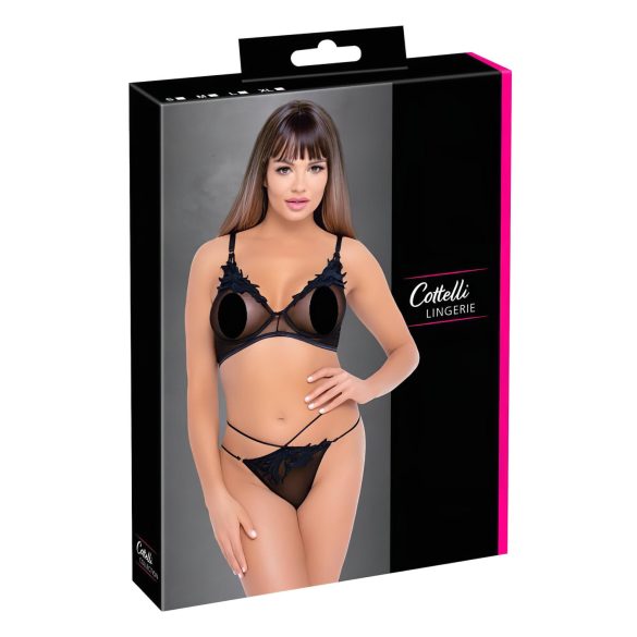 Cottelli - Set sutien dantelat transparent (negru) - L