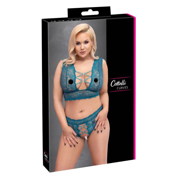 Cottelli Curves - set lenjerie cu dantelă și corset (albastru) - 2XL