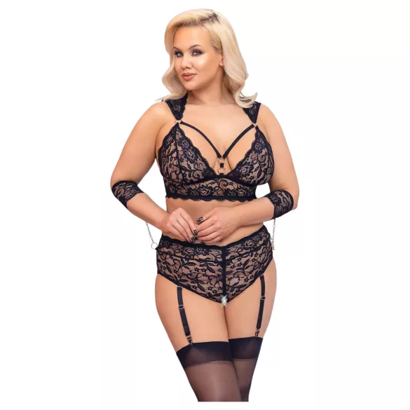 Cottelli Bondage Plus Size - set sutien dantelă (negru) - 3XL