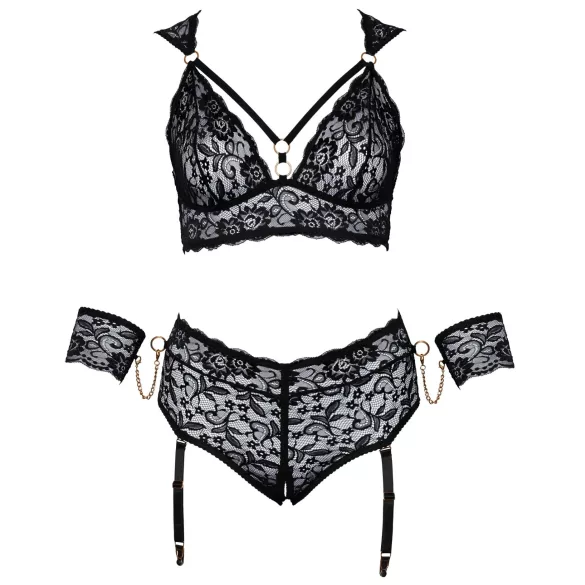 Cottelli Bondage Plus Size - set sutien dantelă (negru) - 3XL