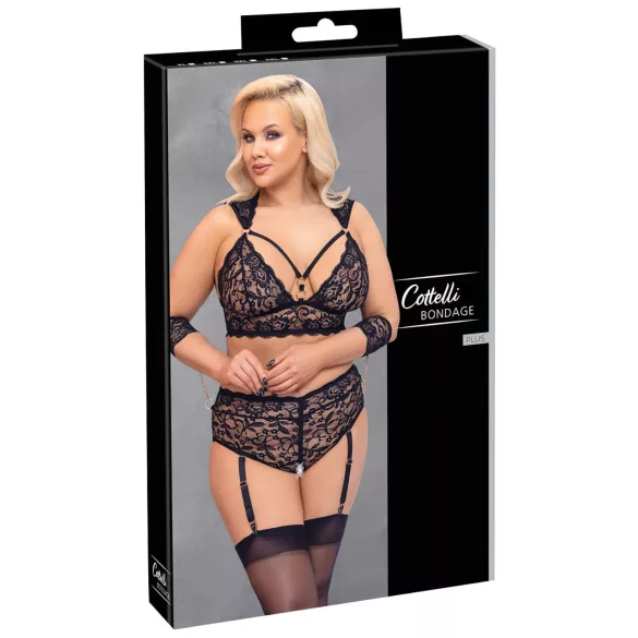 Cottelli Bondage Plus Size - set sutien dantelă (negru) - 4XL