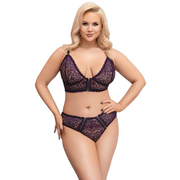 Cottelli Plus Size - Set sutien transparent cu model (mov) - 2XL