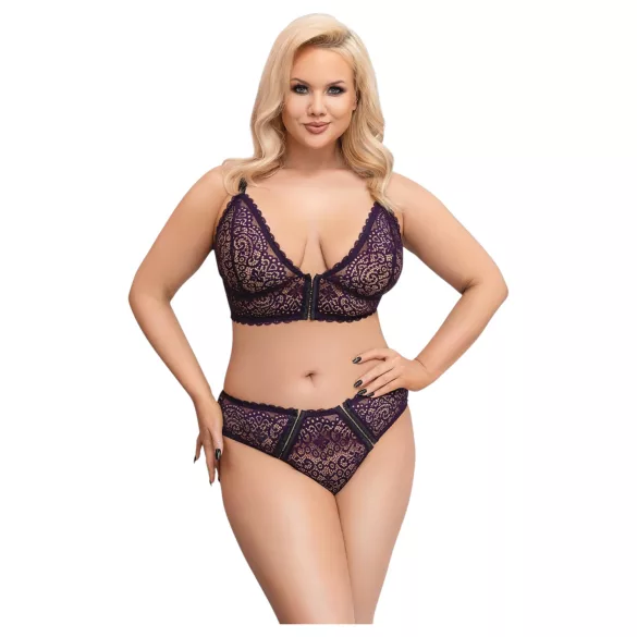 Cottelli Plus Size - Set sutien transparent cu model (mov) - 2XL